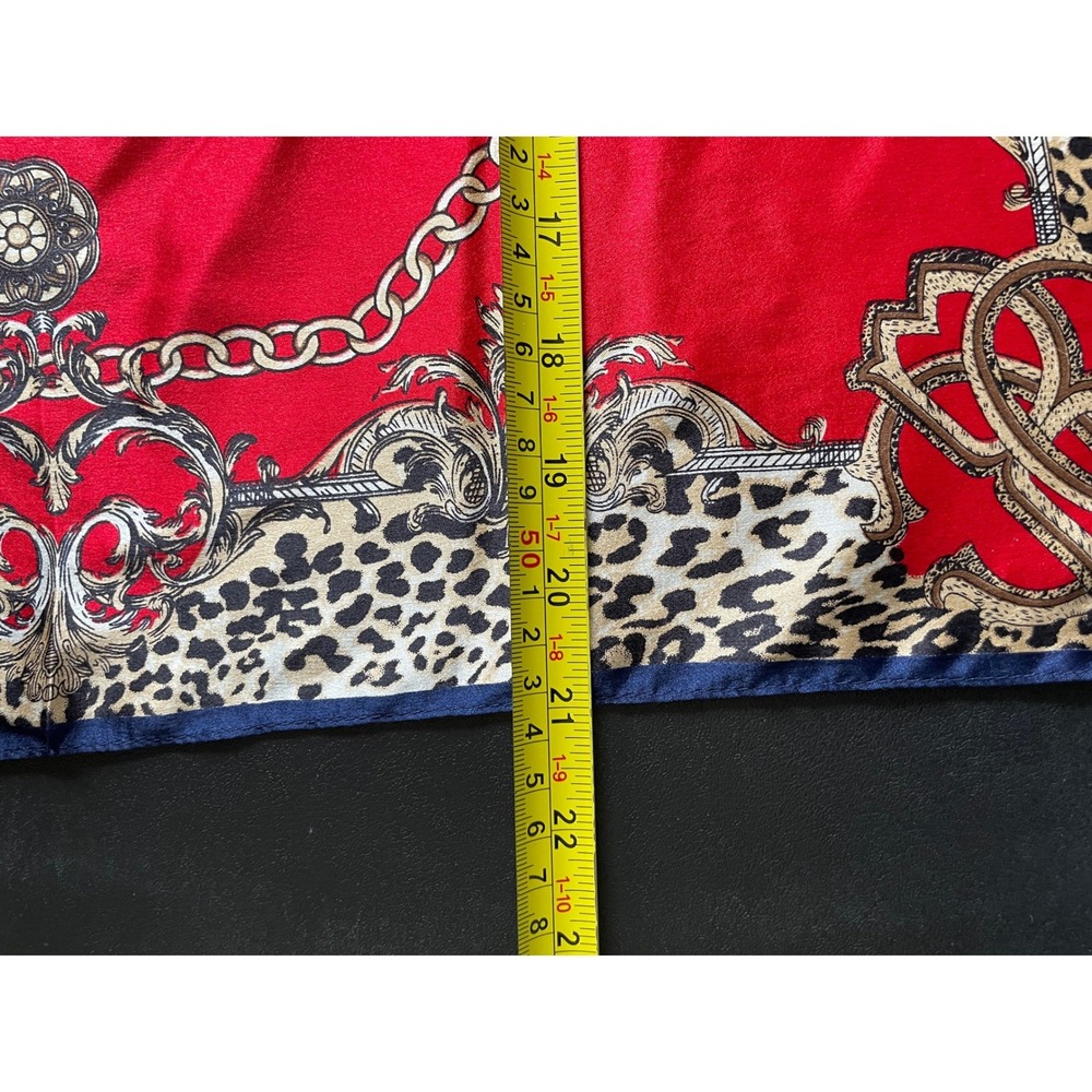 Silk Scarf Women OS Red Leopard Gold Chain Link Square Neckerchief - Picture 6 of 7